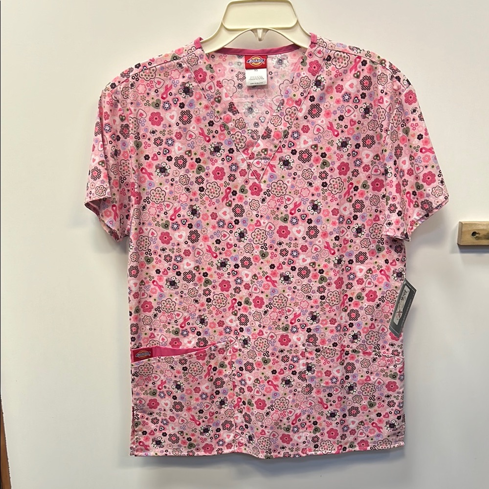 Dickies Pink Floral/Breast Cancer Awareness Scrub Top